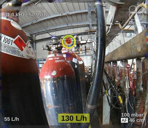 Acetylene leak on gas storage bottles at a chemical plant