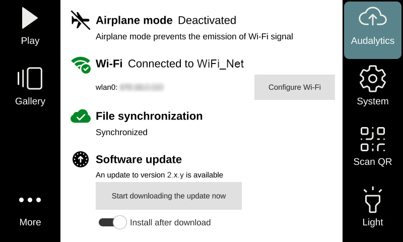 EN Audalytics WiFi connection screen