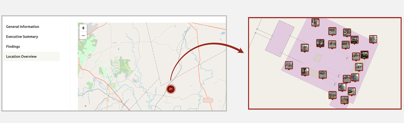 Dashboard map with thumbnails